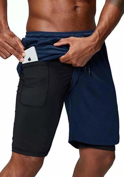 Men's music shorts 2 in 1 running shorts security pockets shorts quick drying sports shorts built-in pockets hip zipper pockets