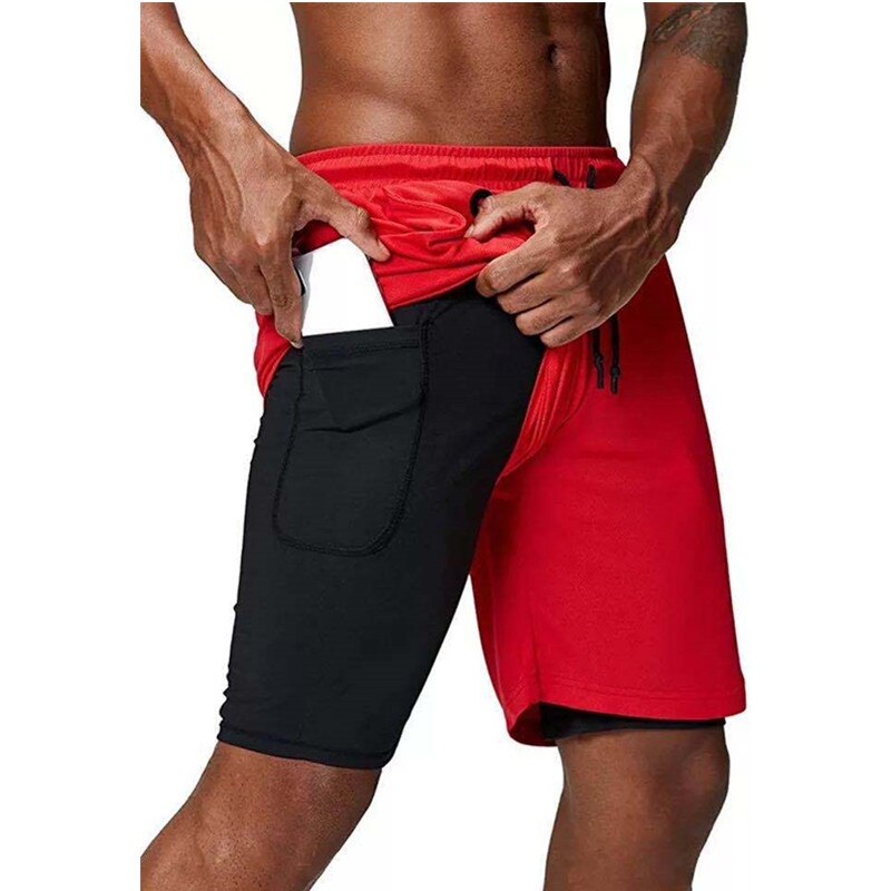 Men's music shorts 2 in 1 running shorts security pockets shorts quick drying sports shorts built-in pockets hip zipper pockets