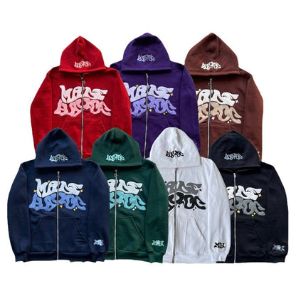 New European and American street hip-hop letter printed cardigans, zippered hoodies, youth casual hoodies trend