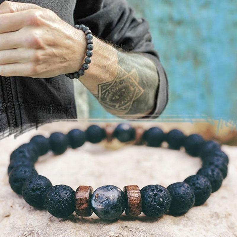 Men Bracelet Natural Moonstone Bead Tibetan Buddha Bracelet Chakra Lava Stone Diffuser Bracelets