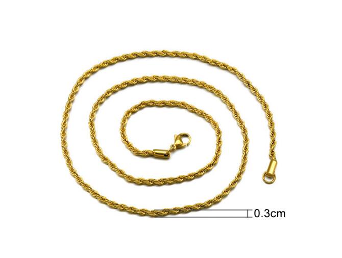 Rope Chain Width 3mm Gold Silver Stainless Steel Necklace Men Twisted Necklaces Jewelry