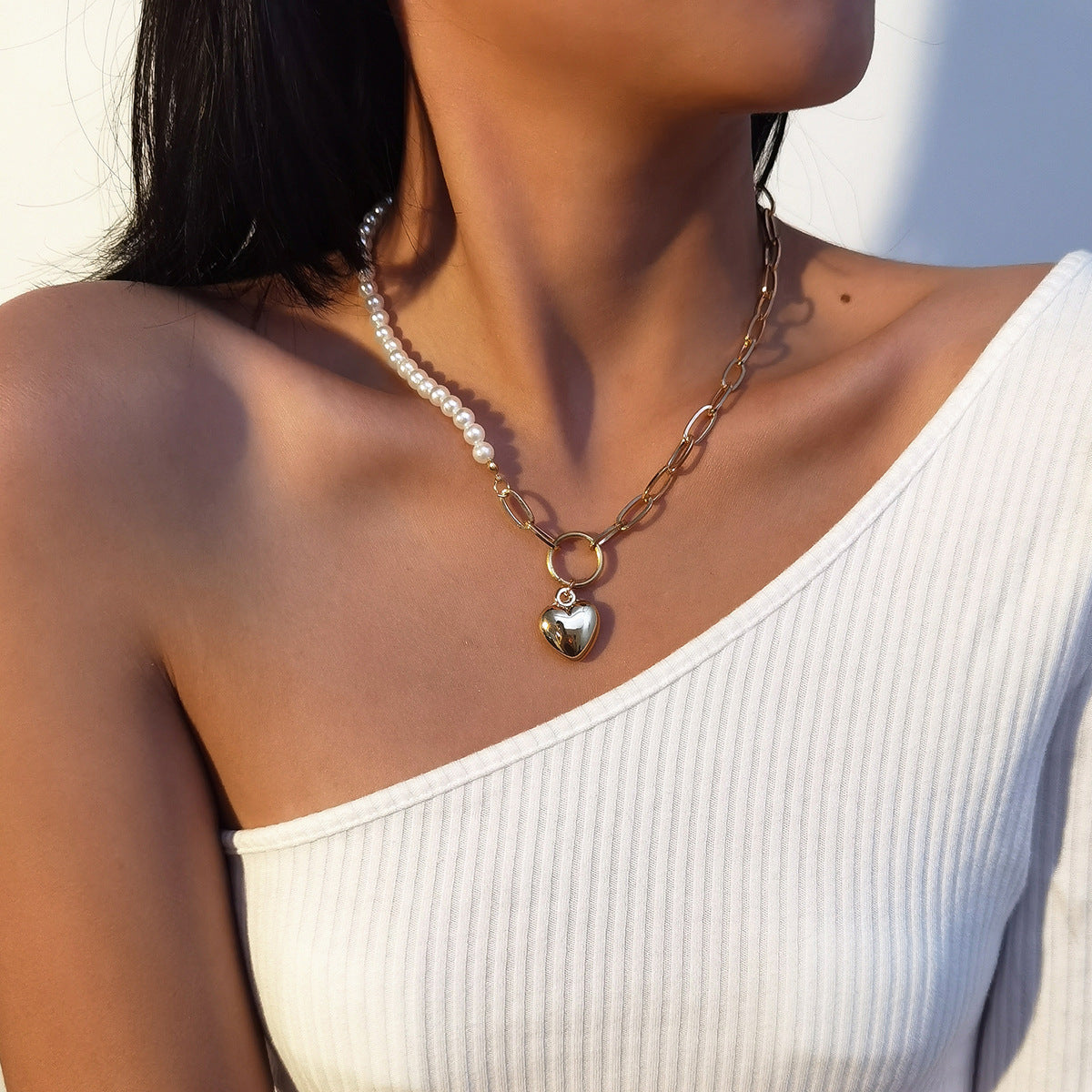 Necklace heart-shaped pearl collarbone necklace women's necklace