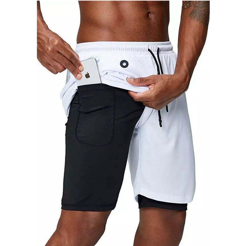 Men's music shorts 2 in 1 running shorts security pockets shorts quick drying sports shorts built-in pockets hip zipper pockets