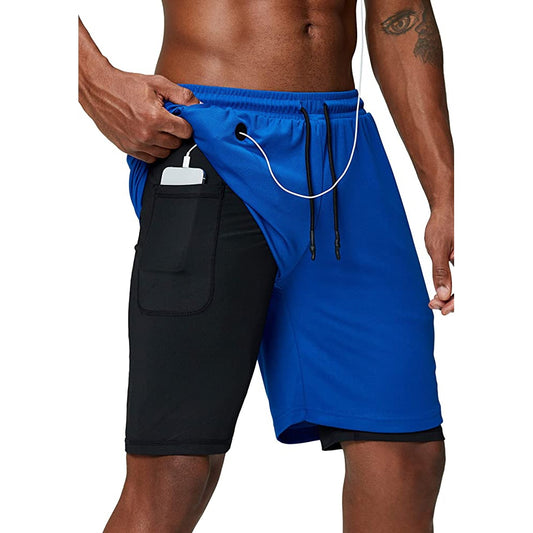 Men's music shorts 2 in 1 running shorts security pockets shorts quick drying sports shorts built-in pockets hip zipper pockets