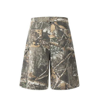 Leaf camouflage workwear shorts for men's outdoor mountain style camouflage sports loose straight leg shorts trend