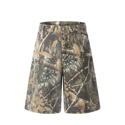 Leaf camouflage workwear shorts for men's outdoor mountain style camouflage sports loose straight leg shorts trend