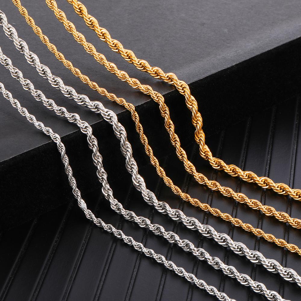 Rope Chain Width 3mm Gold Silver Stainless Steel Necklace Men Twisted Necklaces Jewelry