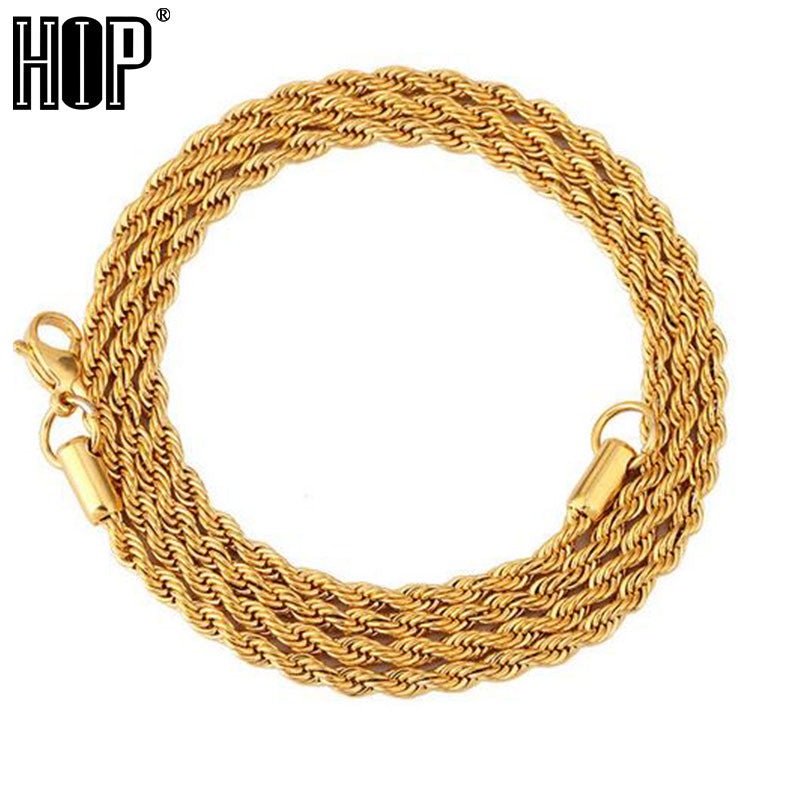 Rope Chain Width 3mm Gold Silver Stainless Steel Necklace Men Twisted Necklaces Jewelry