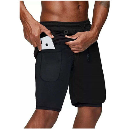 Men's music shorts 2 in 1 running shorts security pockets shorts quick drying sports shorts built-in pockets hip zipper pockets